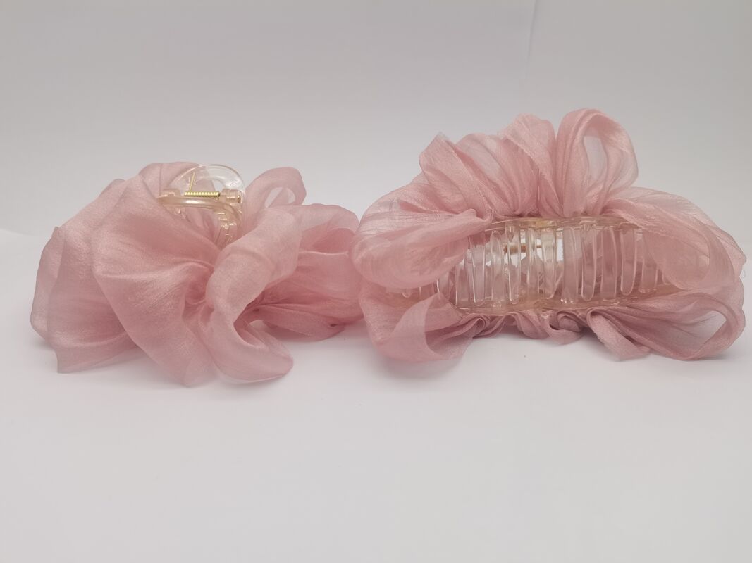 Gauze Material Light Pink Hair Claw Clip Fabric Hair Accessories With Various Designs