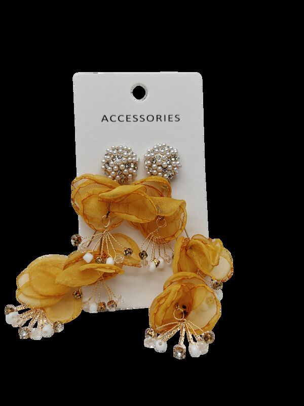 Vintage Floral Fabric Earrings for Women 2.5cm Alloy Rhinestone