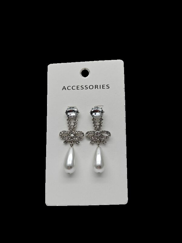 Women's High Quality Gold Plated Bow Earrings Trendy Alloy Jewelry Exquisite Rhinestone Zircon Fashionable Pearl Temperament